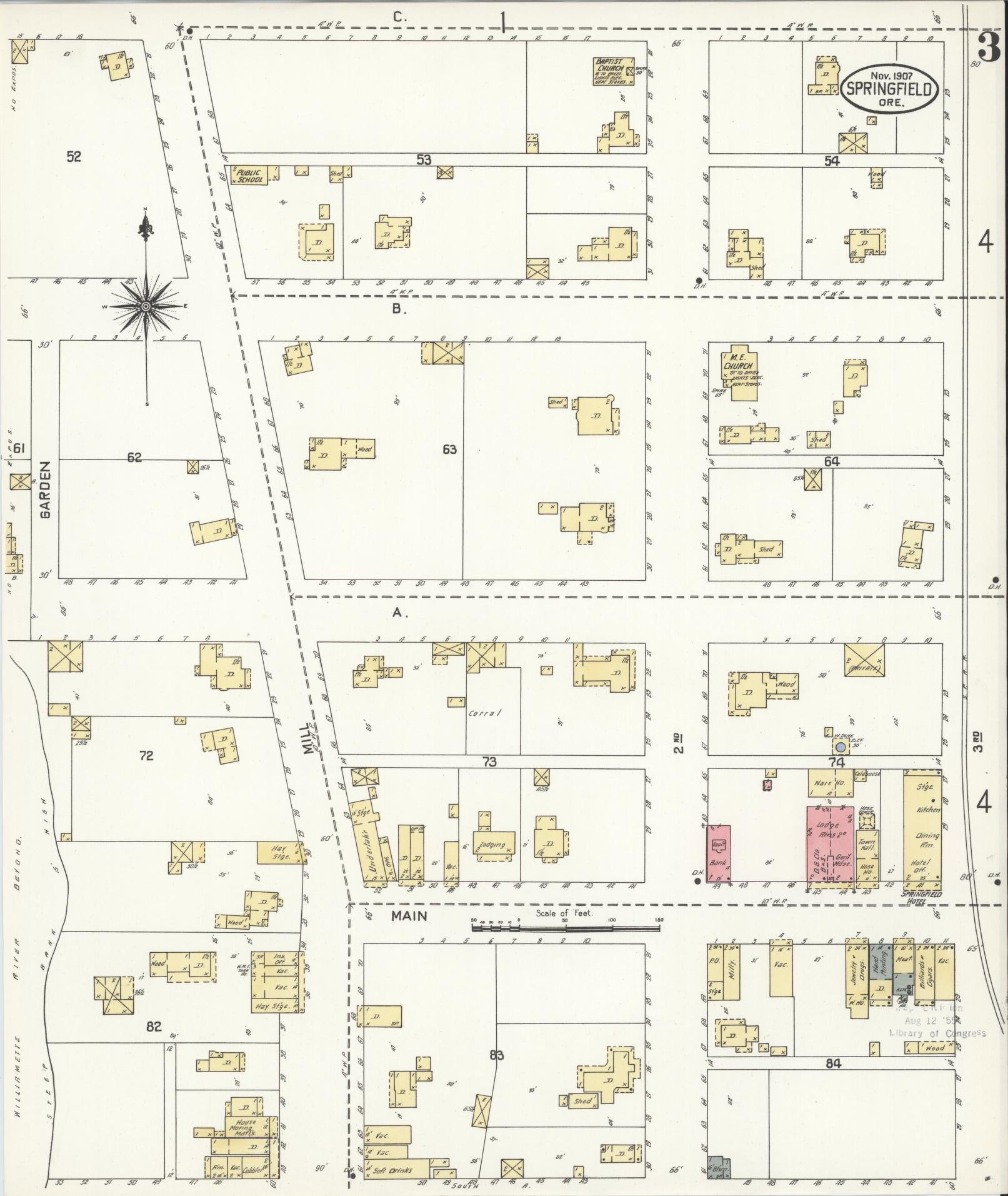 Sanborn Fire Insurance Map from Springfield, Lane County, Oregon (1907), Sheet #0003 - Complete Map Set gallery image, historic Sanborn map, vintage wall art, Oregon Oregon