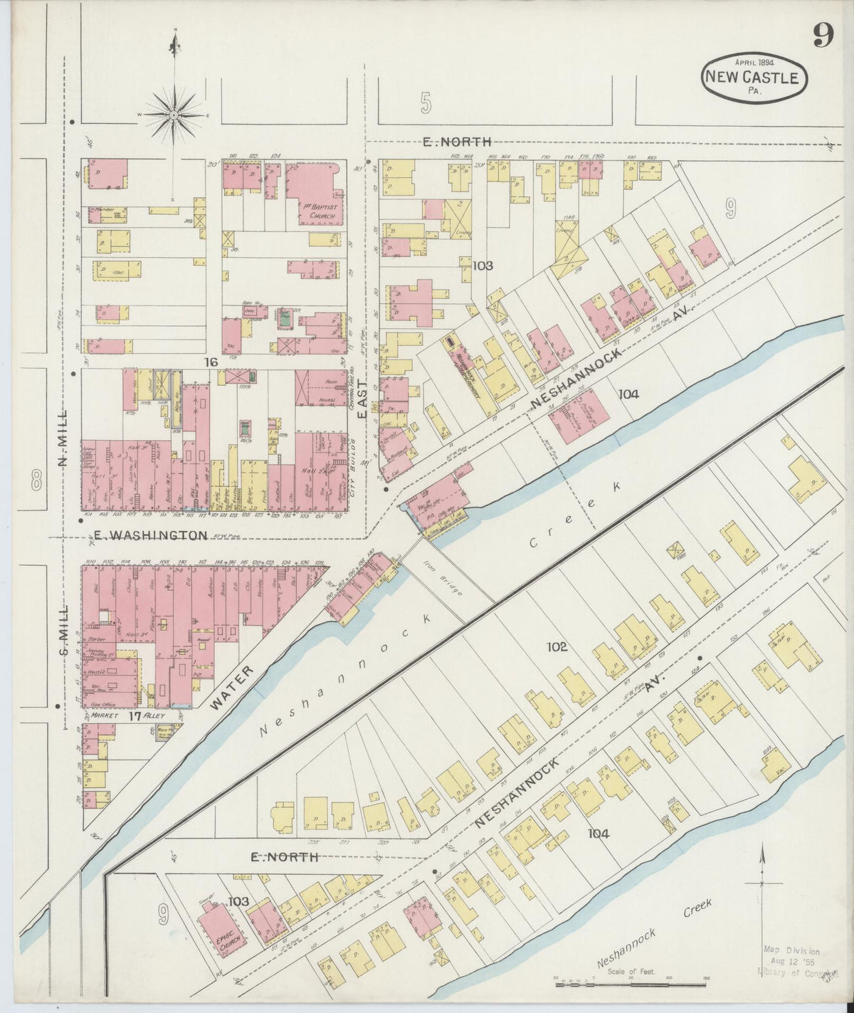 Sanborn Fire Insurance Map from New Castle, Lawrence County, Pennsylvania (1894), Sheet #0009 - Historic Sanborn Fire Insurance Map Print, vintage old map wall art, antique decor, genealogy gift, Pennsylvania Pennsylvania map