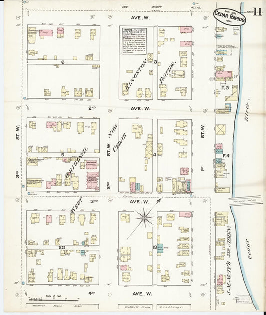 Sanborn Fire Insurance Map from Cedar Rapids, Linn County, Iowa (1884), Sheet #0011 - Historic Sanborn Fire Insurance Map Print, vintage old map wall art