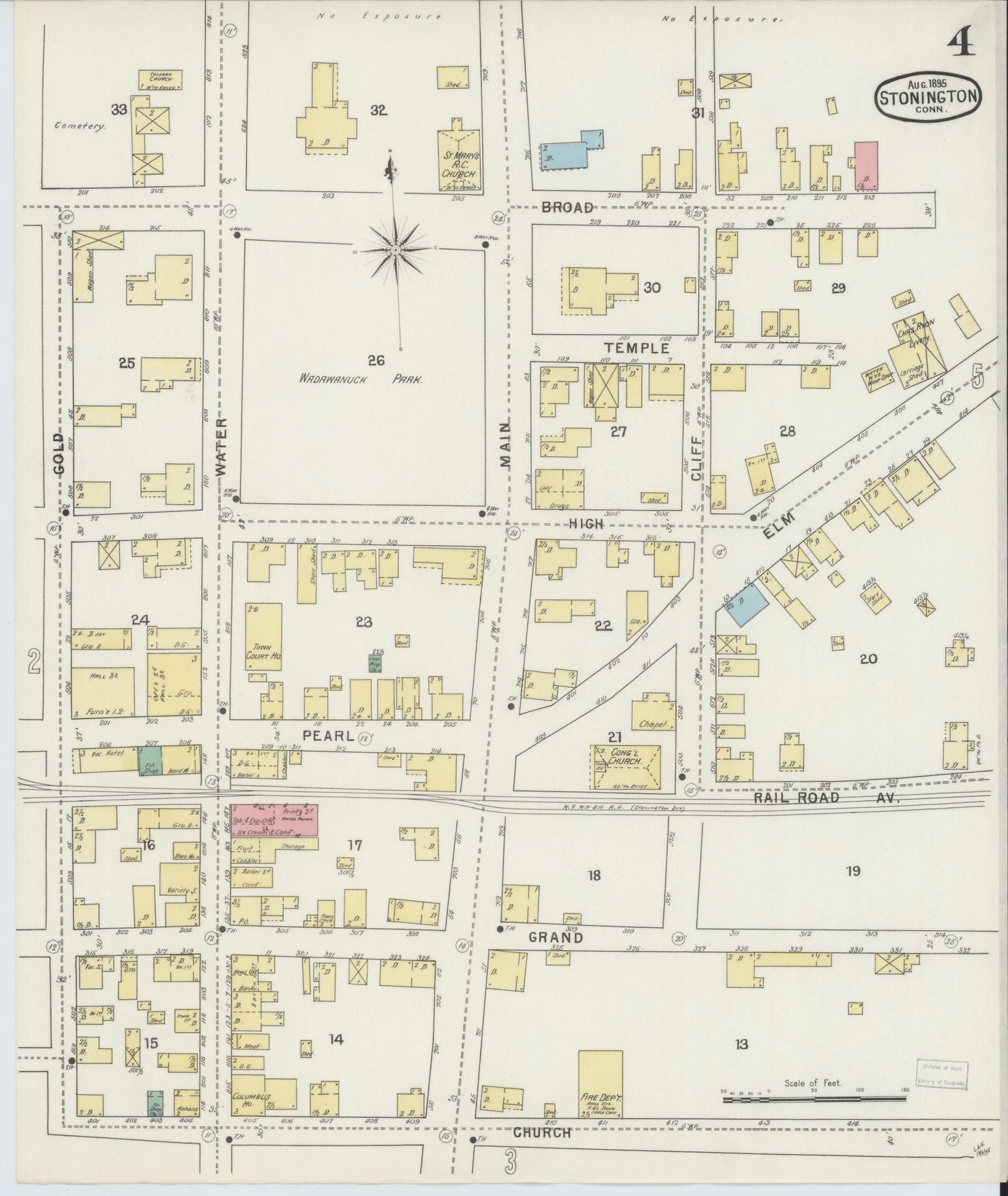 Sanborn Fire Insurance Map from Stonington, New London County, Connecticut (1895), Sheet #0004 - Complete Map Set gallery image, historic Sanborn map, vintage wall art, Connecticut Connecticut