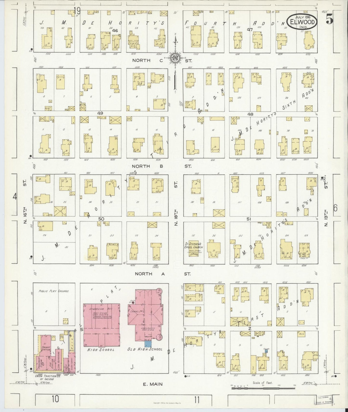 Sanborn Fire Insurance Map from Elwood, Madison County, Indiana (1916), Sheet #0005 - Complete Map Set gallery image, historic Sanborn map, vintage wall art, Indiana Indiana