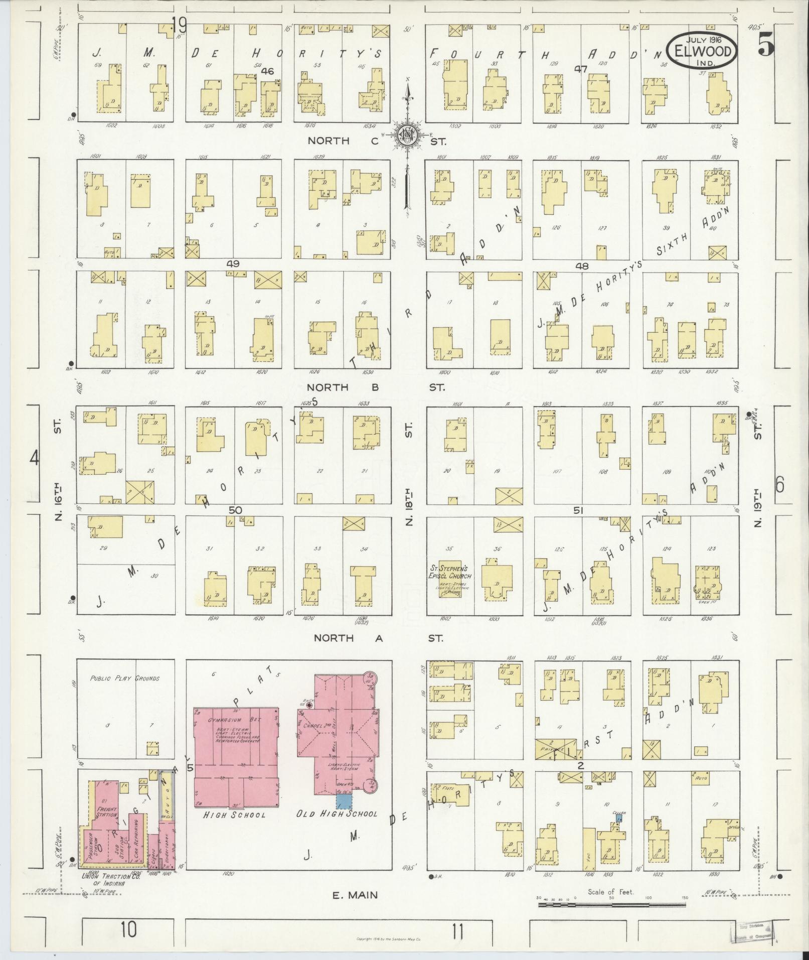 Sanborn Fire Insurance Map from Elwood, Madison County, Indiana (1916), Sheet #0005 - Complete Map Set gallery image, historic Sanborn map, vintage wall art, Indiana Indiana