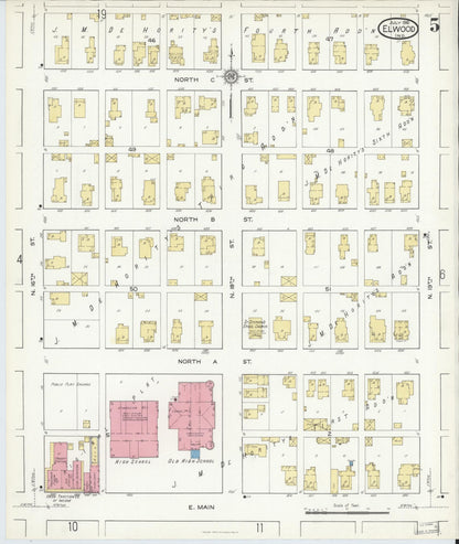 Sanborn Fire Insurance Map from Elwood, Madison County, Indiana (1916), Sheet #0005 - Complete Map Set gallery image, historic Sanborn map, vintage wall art, Indiana Indiana