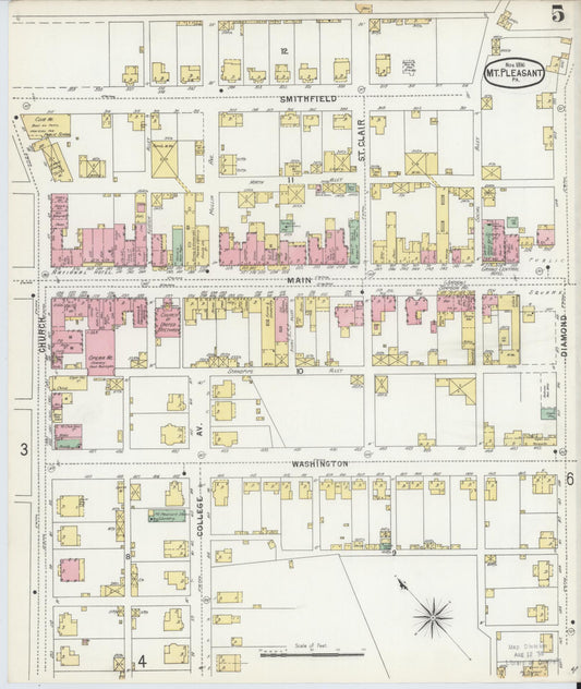 Sanborn Fire Insurance Map from Mount Pleasant, Westmoreland County, Pennsylvania (1896), Sheet #0005 - Historic Sanborn Fire Insurance Map Print, vintage old map wall art, antique decor, genealogy gift, Pennsylvania Pennsylvania map
