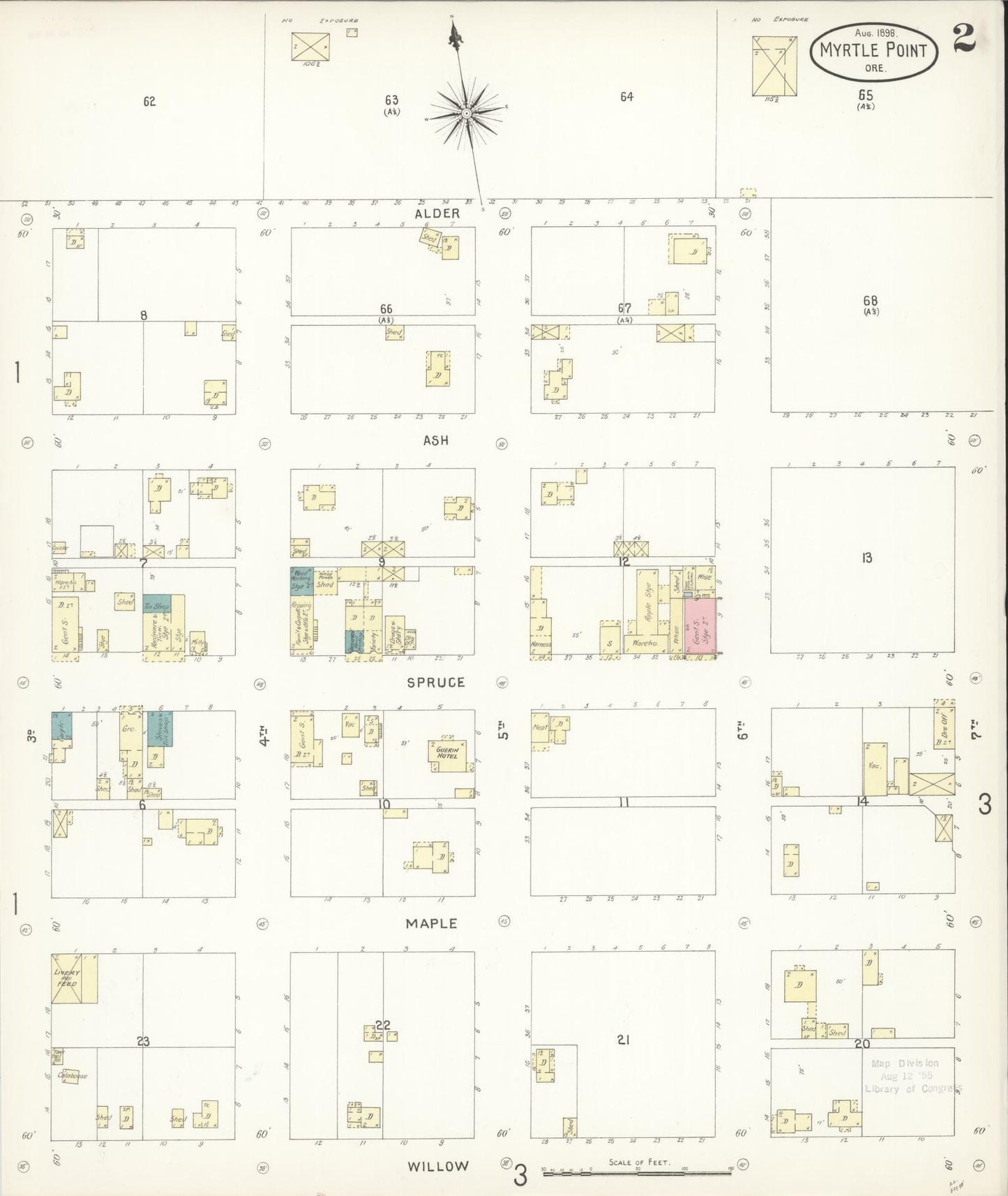 Sanborn Fire Insurance Map from Myrtle Point, Coos County, Oregon (1898), Sheet #0002 - Historic Sanborn Fire Insurance Map Print, vintage old map wall art, antique decor, genealogy gift, Oregon Oregon map