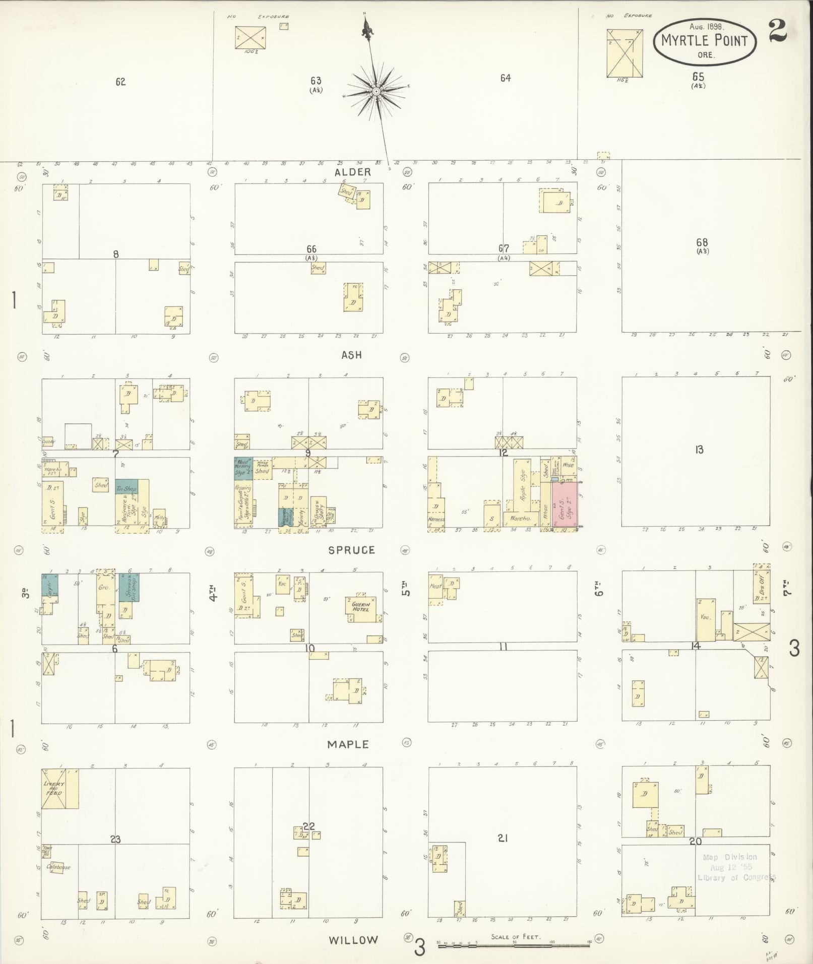 Sanborn Fire Insurance Map from Myrtle Point, Coos County, Oregon (1898), Sheet #0002 - Historic Sanborn Fire Insurance Map Print, vintage old map wall art, antique decor, genealogy gift, Oregon Oregon map