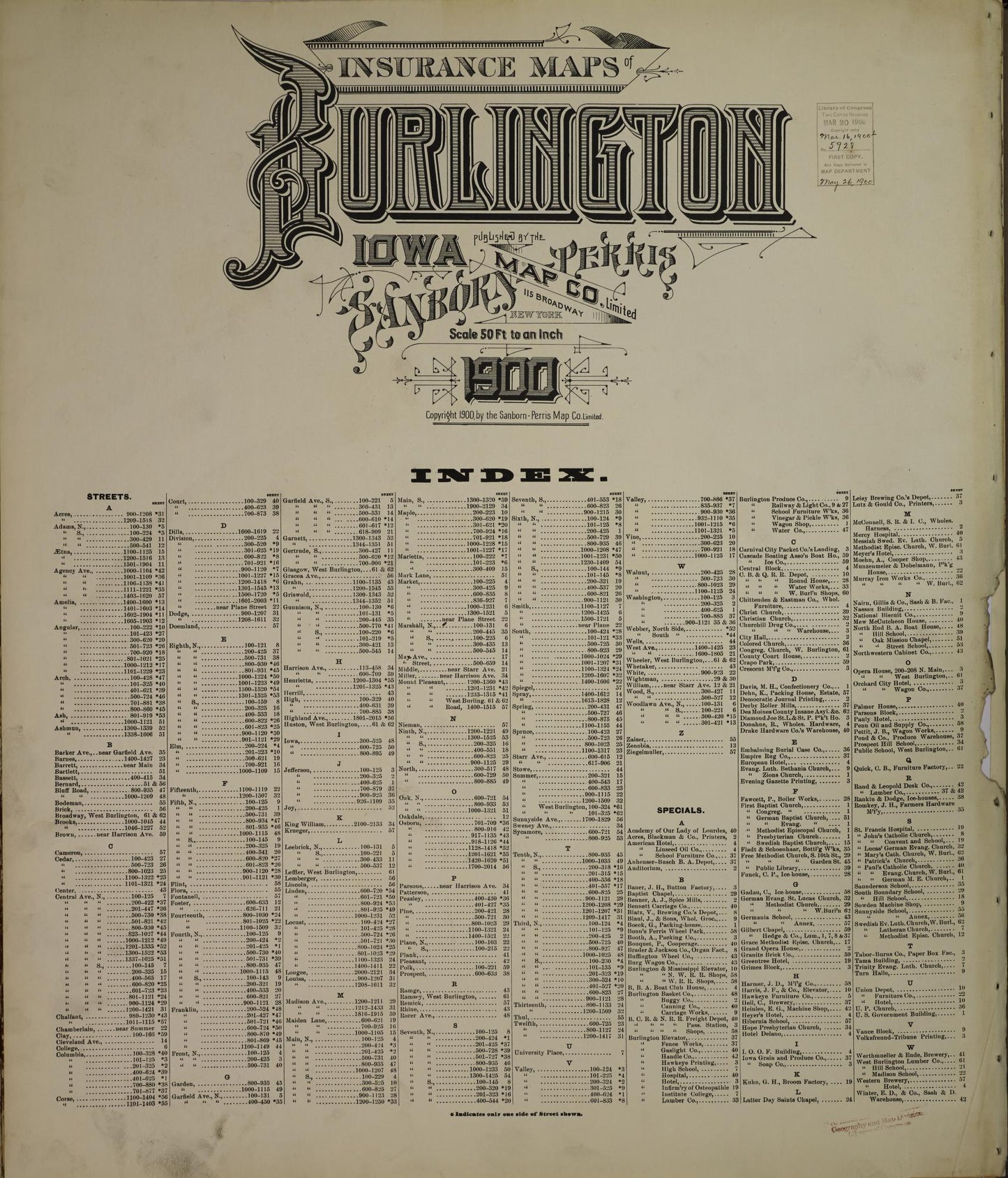 Sanborn Fire Insurance Map from Burlington, Des Moines County, Iowa (1900), Sheet #0001 - Historic Sanborn Fire Insurance Map Print, vintage old map wall art