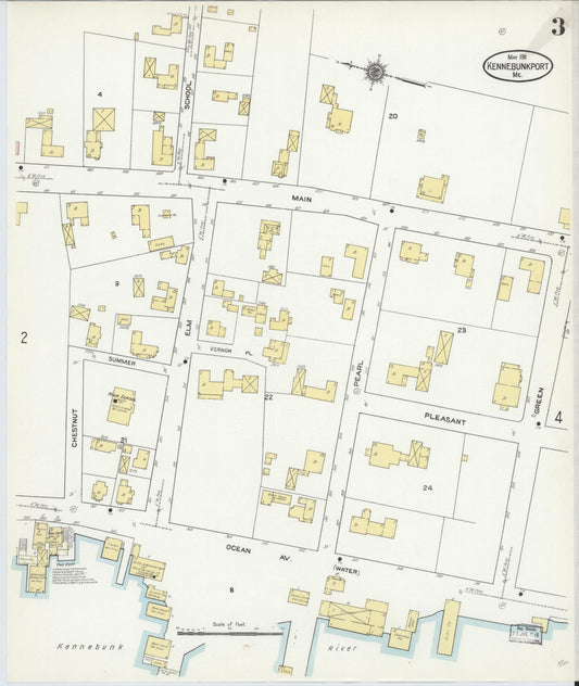 Sanborn Fire Insurance Map from Kennebunkport, York County, Maine (1911), Sheet #0003 - Historic Sanborn Fire Insurance Map Print, vintage old map wall art, antique decor, genealogy gift, Maine Maine map