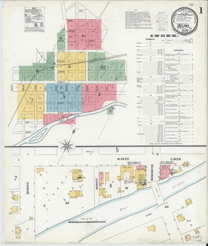 Sanborn Fire Insurance Map from Delphi, Carroll County, Indiana (1900), Sheet #0001 - Historic Sanborn Fire Insurance Map Print, vintage old map wall art, antique decor, genealogy gift, Indiana Indiana map