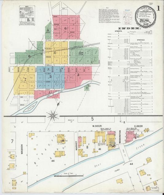 Sanborn Fire Insurance Map from Delphi, Carroll County, Indiana (1900), Sheet #0001 - Historic Sanborn Fire Insurance Map Print, vintage old map wall art, antique decor, genealogy gift, Indiana Indiana map