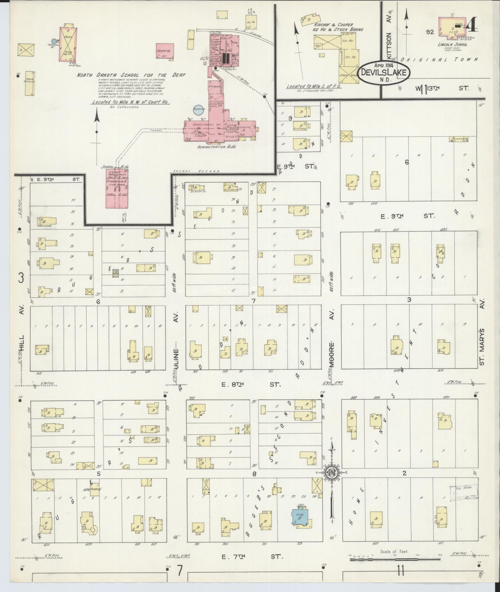 Sanborn Fire Insurance Map from Devils Lake, Ramsey County, North Dakota (1914), Sheet #0004 - Historic Sanborn Fire Insurance Map Print, vintage old map wall art, antique decor, genealogy gift, North Dakota North Dakota map
