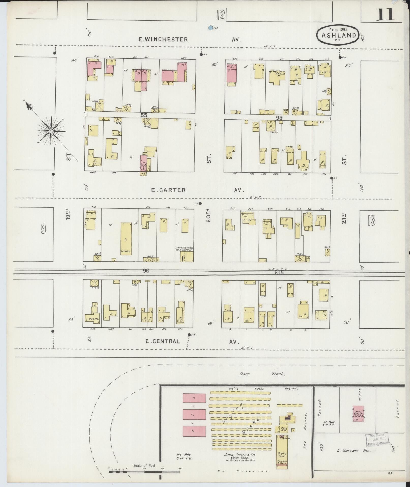 Sanborn Fire Insurance Map from Ashland, Boyd County, Kentucky (1895), Sheet #0011 - Complete Map Set gallery image, historic Sanborn map, vintage wall art, Kentucky Kentucky