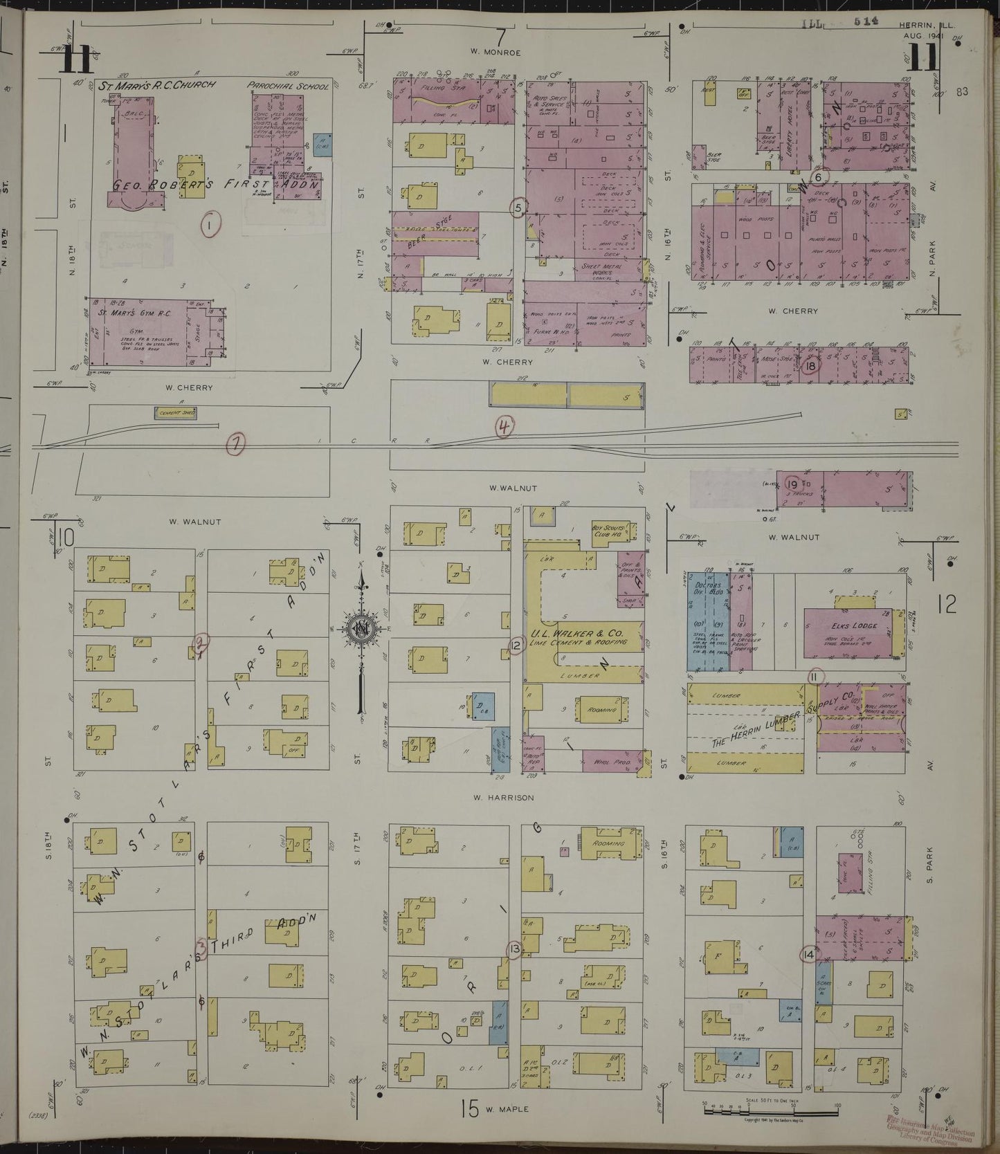 Sanborn Fire Insurance Map from Herrin, Williamson County, Illinois (1947), Sheet #0011 - Complete Map Set gallery image, historic Sanborn map, vintage wall art, Illinois Illinois