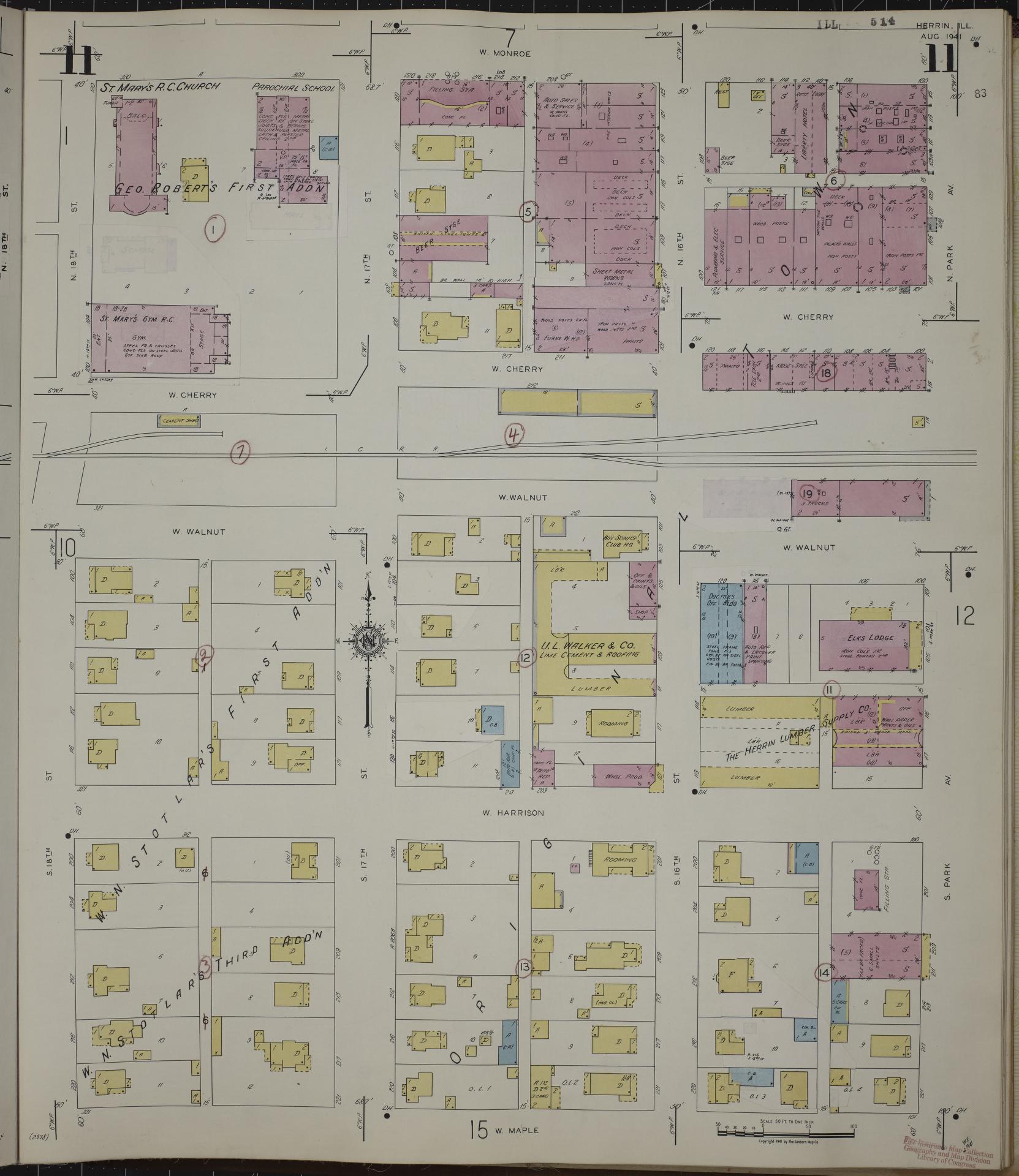 Sanborn Fire Insurance Map from Herrin, Williamson County, Illinois (1947), Sheet #0011 - Complete Map Set gallery image, historic Sanborn map, vintage wall art, Illinois Illinois