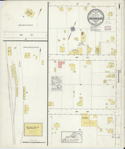 Sanborn Fire Insurance Map from Hardinsburg, Breckinridge County, Kentucky (1916), Sheet #0001 - Historic Sanborn Fire Insurance Map Print, vintage old map wall art, antique decor, genealogy gift, Kentucky Kentucky map