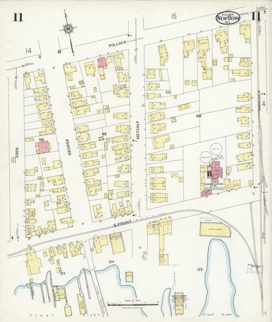 Sanborn Fire Insurance Map from New Bern, Craven County, North Carolina (1924), Sheet #0011 - Historic Sanborn Fire Insurance Map Print, vintage old map wall art, antique decor, genealogy gift, North Carolina North Carolina map
