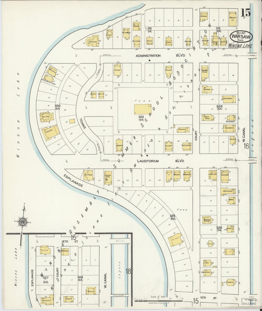 Sanborn Fire Insurance Map from Warsaw, Kosciusko County, Indiana (1917), Sheet #0015 - Historic Sanborn Fire Insurance Map Print, vintage old map wall art, antique decor, genealogy gift, Indiana Indiana map