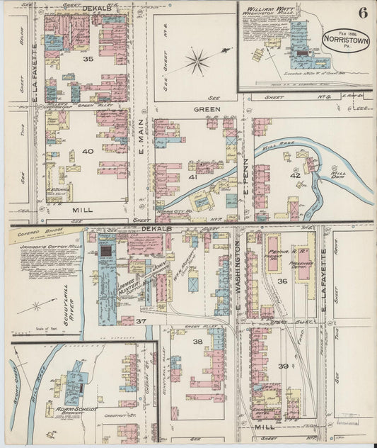 Sanborn Fire Insurance Map from Norristown, Montgomery County, Pennsylvania (1886), Sheet #0006 - Historic Sanborn Fire Insurance Map Print, vintage old map wall art, antique decor, genealogy gift, Pennsylvania Pennsylvania map