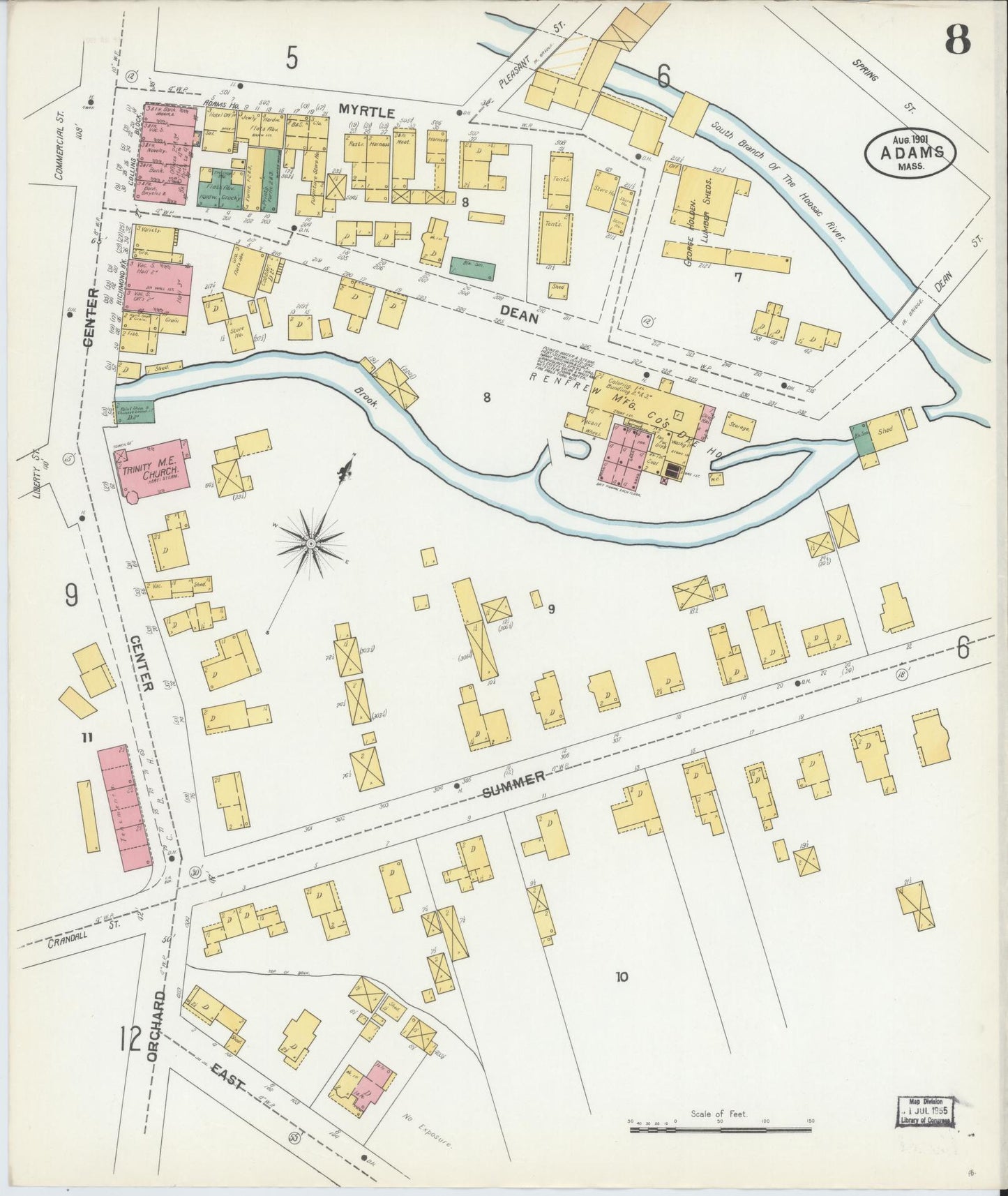 Sanborn Fire Insurance Map from Adams, Berkshire County, Massachusetts (1901), Sheet #0008 - Complete Map Set gallery image, historic Sanborn map, vintage wall art, Massachusetts Massachusetts