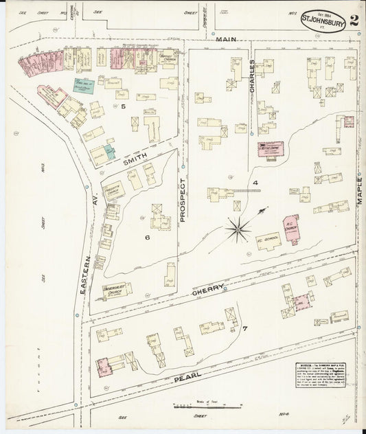 Sanborn Fire Insurance Map from Saint Johnsbury, Caledonia County, Vermont (1884), Sheet #0002 - Historic Sanborn Fire Insurance Map Print, vintage old map wall art, antique decor, genealogy gift, Vermont Vermont map