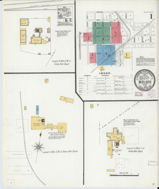Sanborn Fire Insurance Map from Malden, Dunklin County, Missouri (1906), Sheet #0001 - Complete Map Set gallery image, historic Sanborn map, vintage wall art, Missouri Missouri