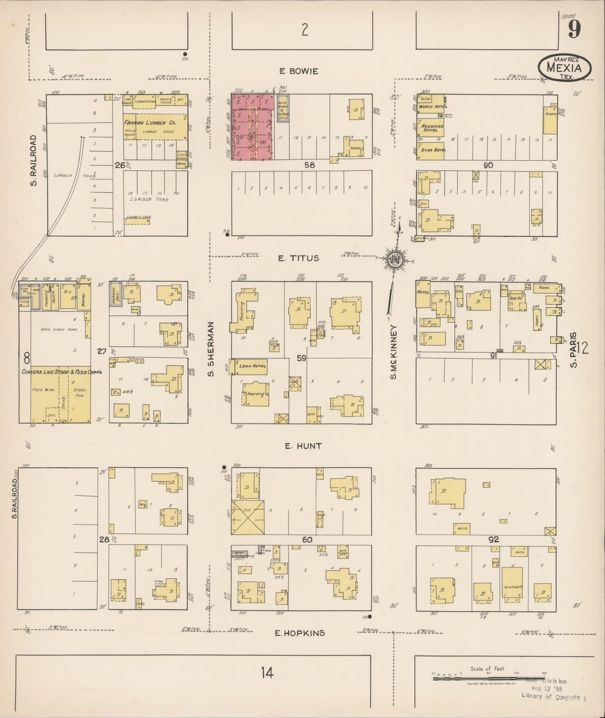 Sanborn Fire Insurance Map from Mexia, Limestone County, Texas (1922), Sheet #0009 - Complete Map Set gallery image, historic Sanborn map, vintage wall art, Texas Texas