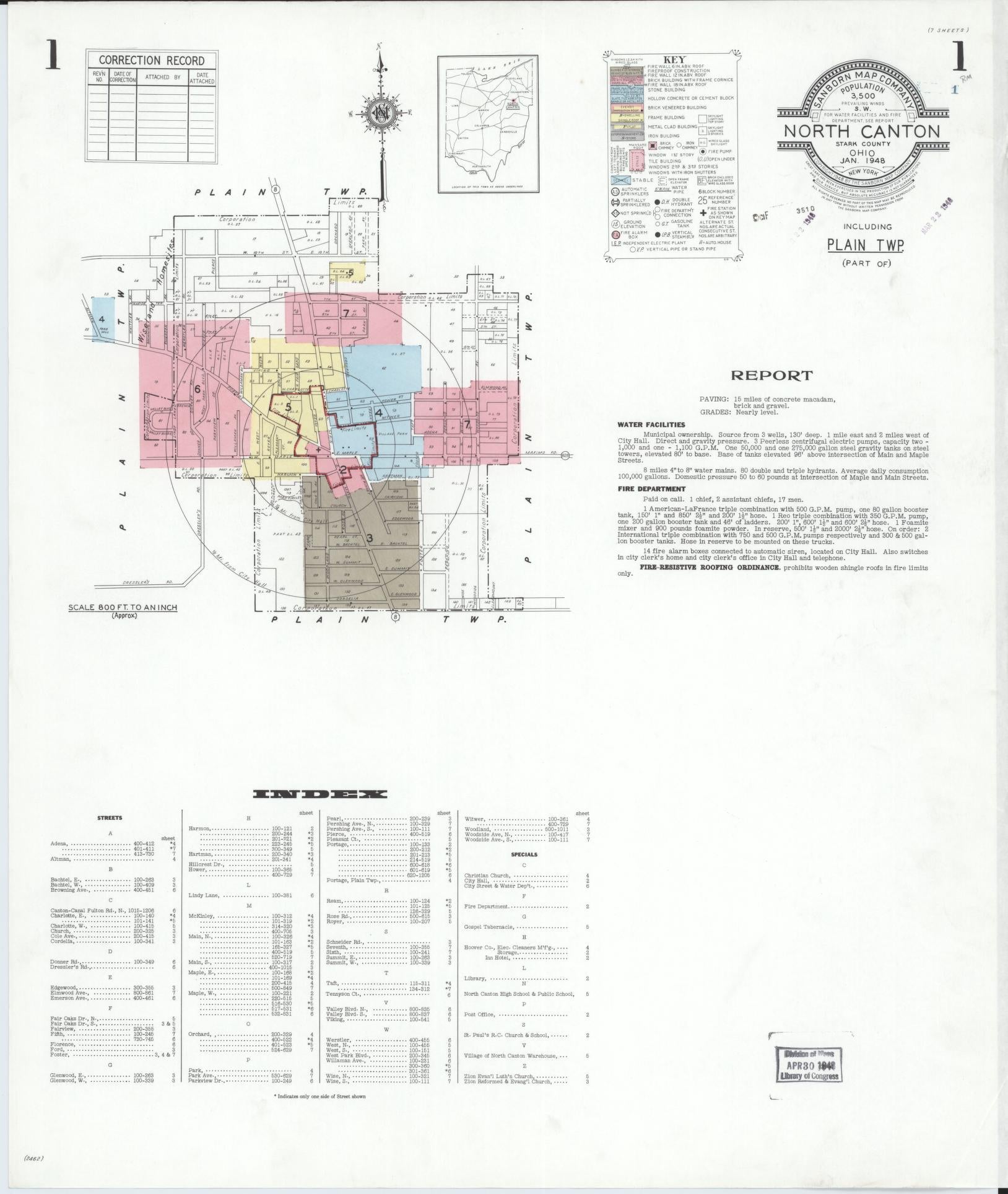 Sanborn Fire Insurance Map from North Canton, Stark County, Ohio (1948), Sheet #0001 - Complete Map Set gallery image, historic Sanborn map, vintage wall art, Ohio Ohio