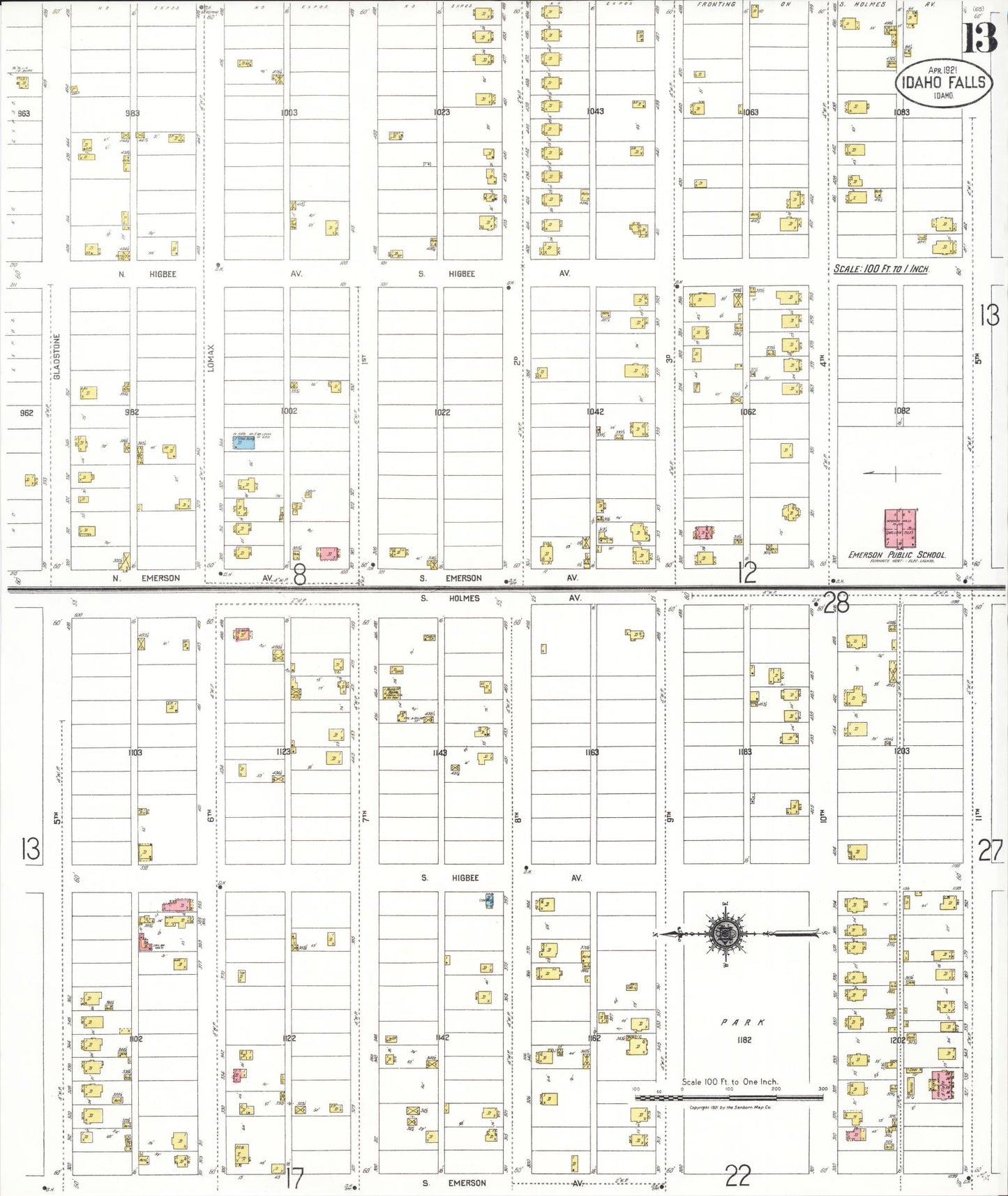 Sanborn Fire Insurance Map from Idaho Falls, Bonneville County, Idaho (1921), Sheet #0013 - Historic Sanborn Fire Insurance Map Print, vintage old map wall art, antique decor, genealogy gift, Idaho Idaho map