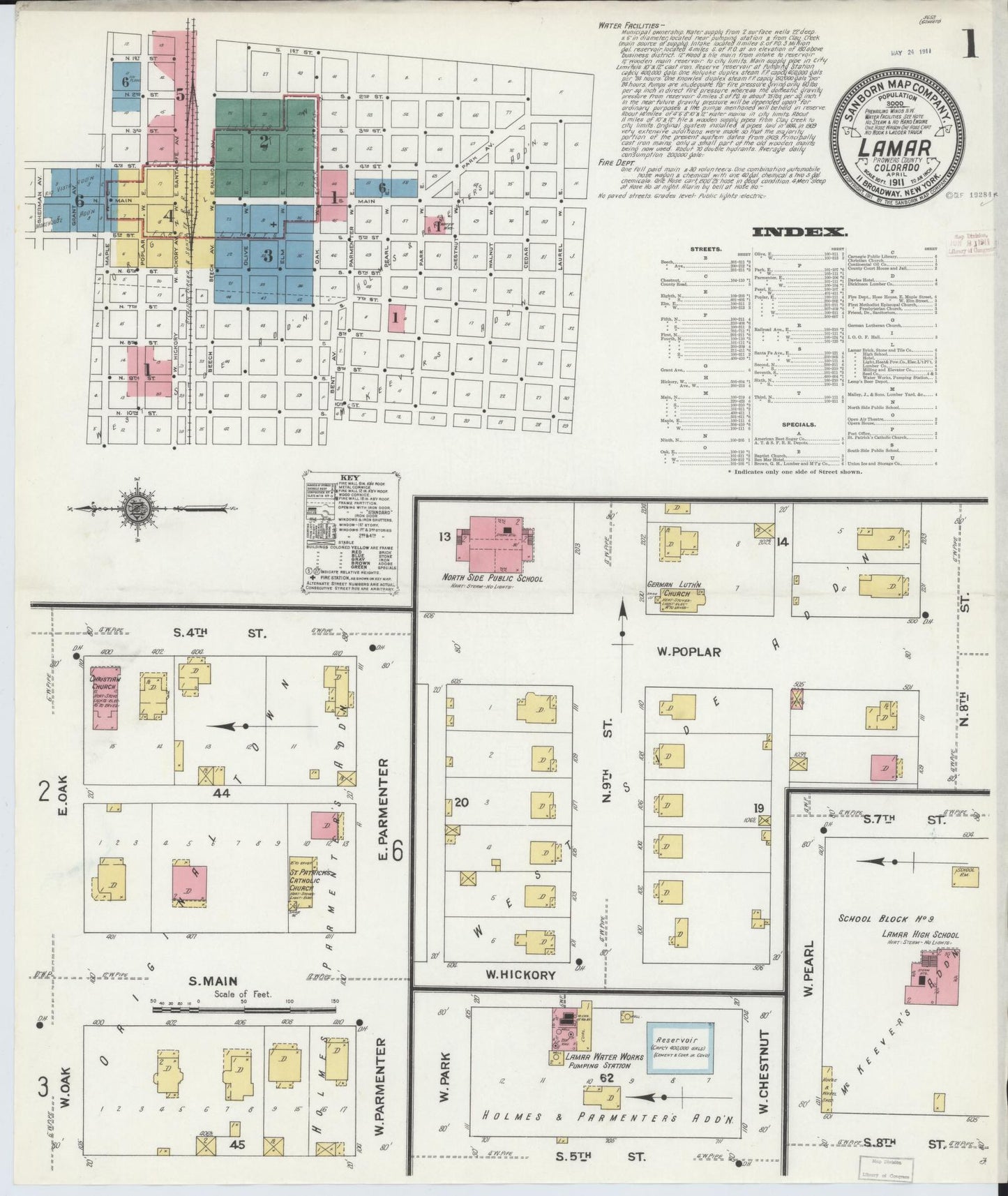 Sanborn Fire Insurance Map from Lamar, Prowers County, Colorado (1911), Sheet #0001 - Historic Sanborn Fire Insurance Map Print, vintage old map wall art, antique decor, genealogy gift, Colorado Colorado map