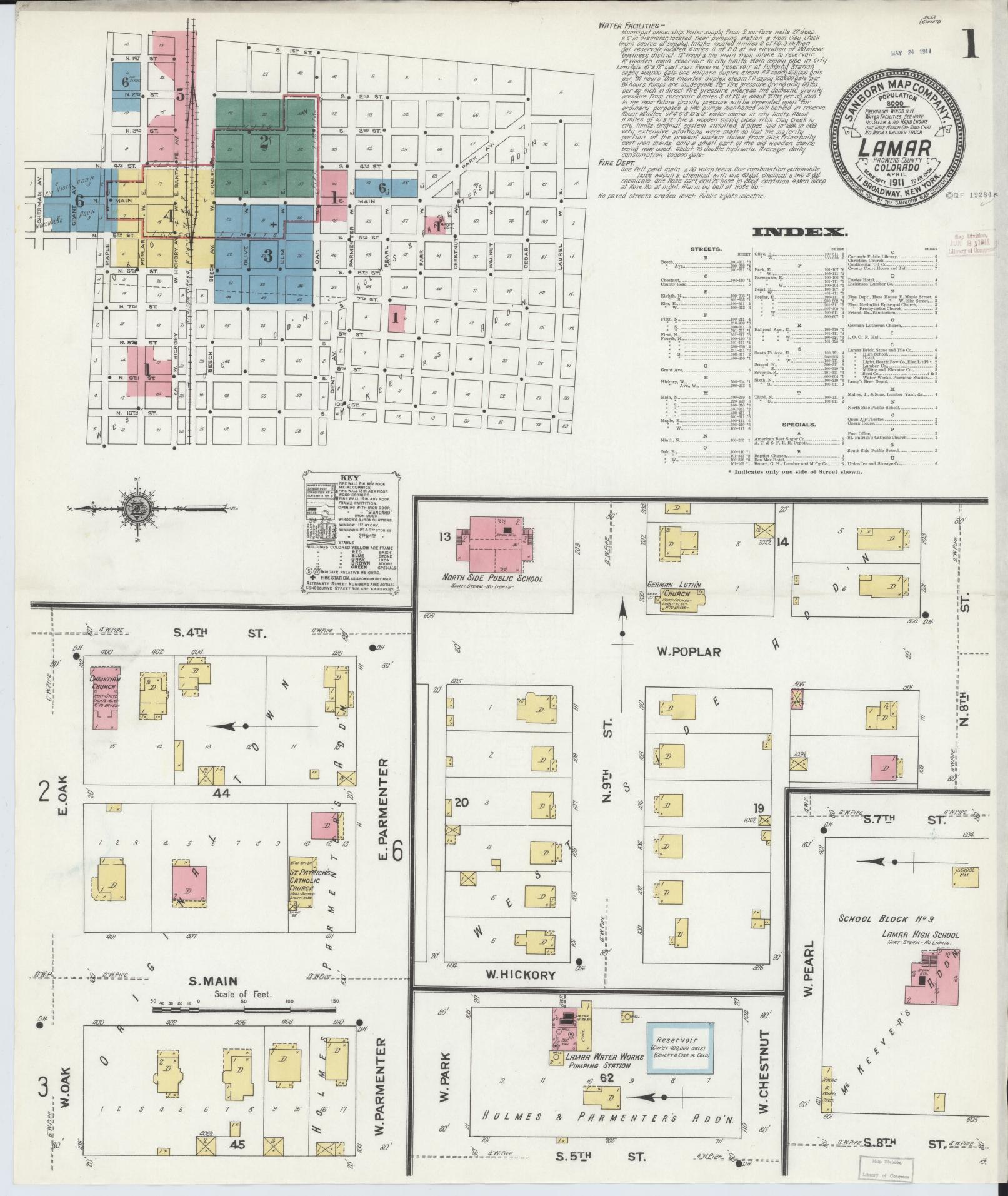 Sanborn Fire Insurance Map from Lamar, Prowers County, Colorado (1911), Sheet #0001 - Historic Sanborn Fire Insurance Map Print, vintage old map wall art, antique decor, genealogy gift, Colorado Colorado map