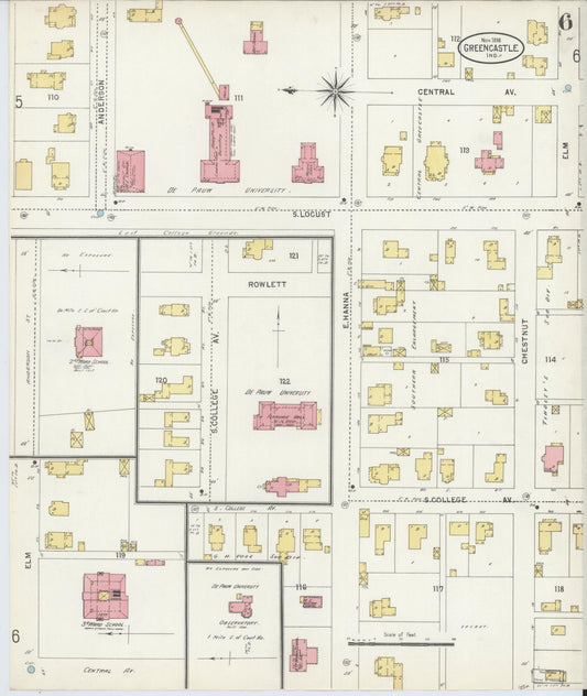 Sanborn Fire Insurance Map from Greencastle, Putnam County, Indiana (1898), Sheet #0006 - Historic Sanborn Fire Insurance Map Print, vintage old map wall art, antique decor, genealogy gift, Indiana Indiana map