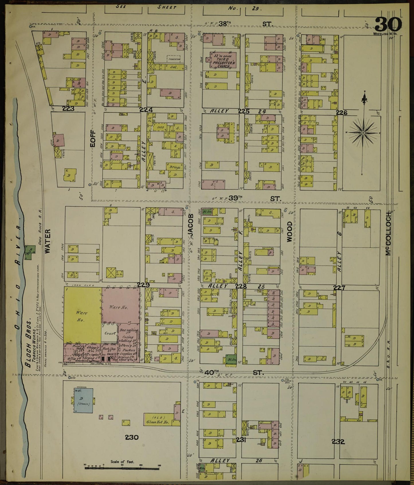 Sanborn Fire Insurance Map from Wheeling, Ohio County, West Virginia (1890), Sheet #0030 - Historic Sanborn Fire Insurance Map Print, vintage old map wall art, antique decor, genealogy gift, West Virginia West Virginia map