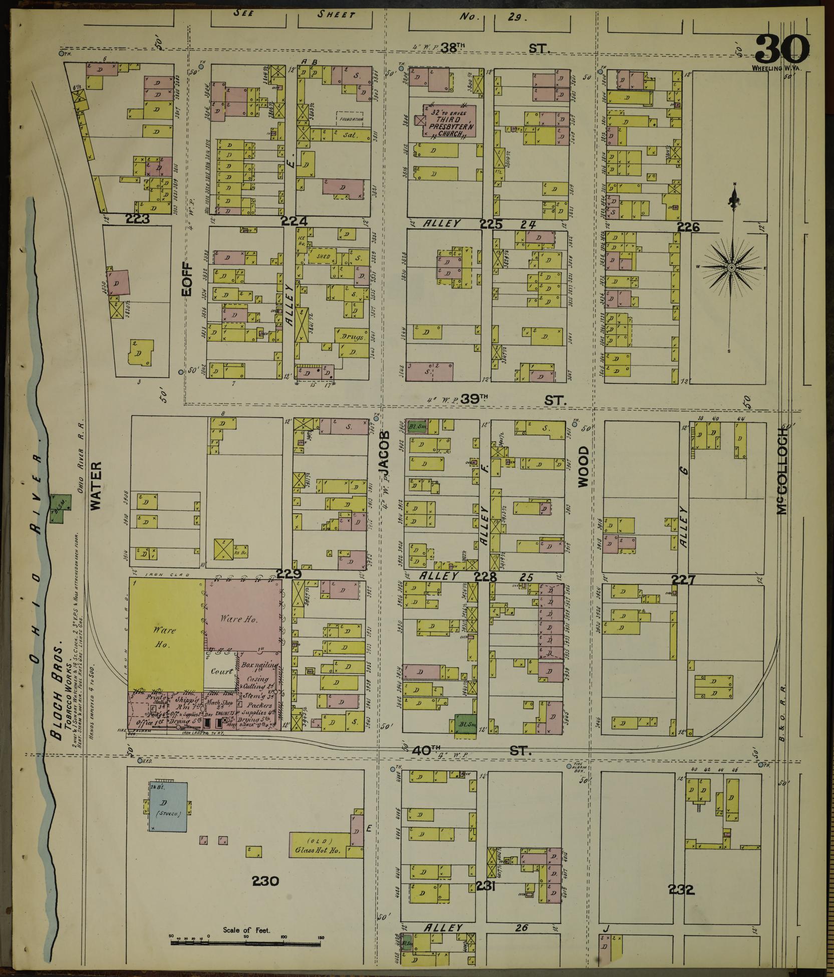 Sanborn Fire Insurance Map from Wheeling, Ohio County, West Virginia (1890), Sheet #0030 - Historic Sanborn Fire Insurance Map Print, vintage old map wall art, antique decor, genealogy gift, West Virginia West Virginia map