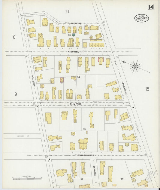 Sanborn Fire Insurance Map from Concord, Merrimack County, New Hampshire (1899), Sheet #0014 - Historic Sanborn Fire Insurance Map Print, vintage old map wall art, antique decor, genealogy gift, New Hampshire New Hampshire map