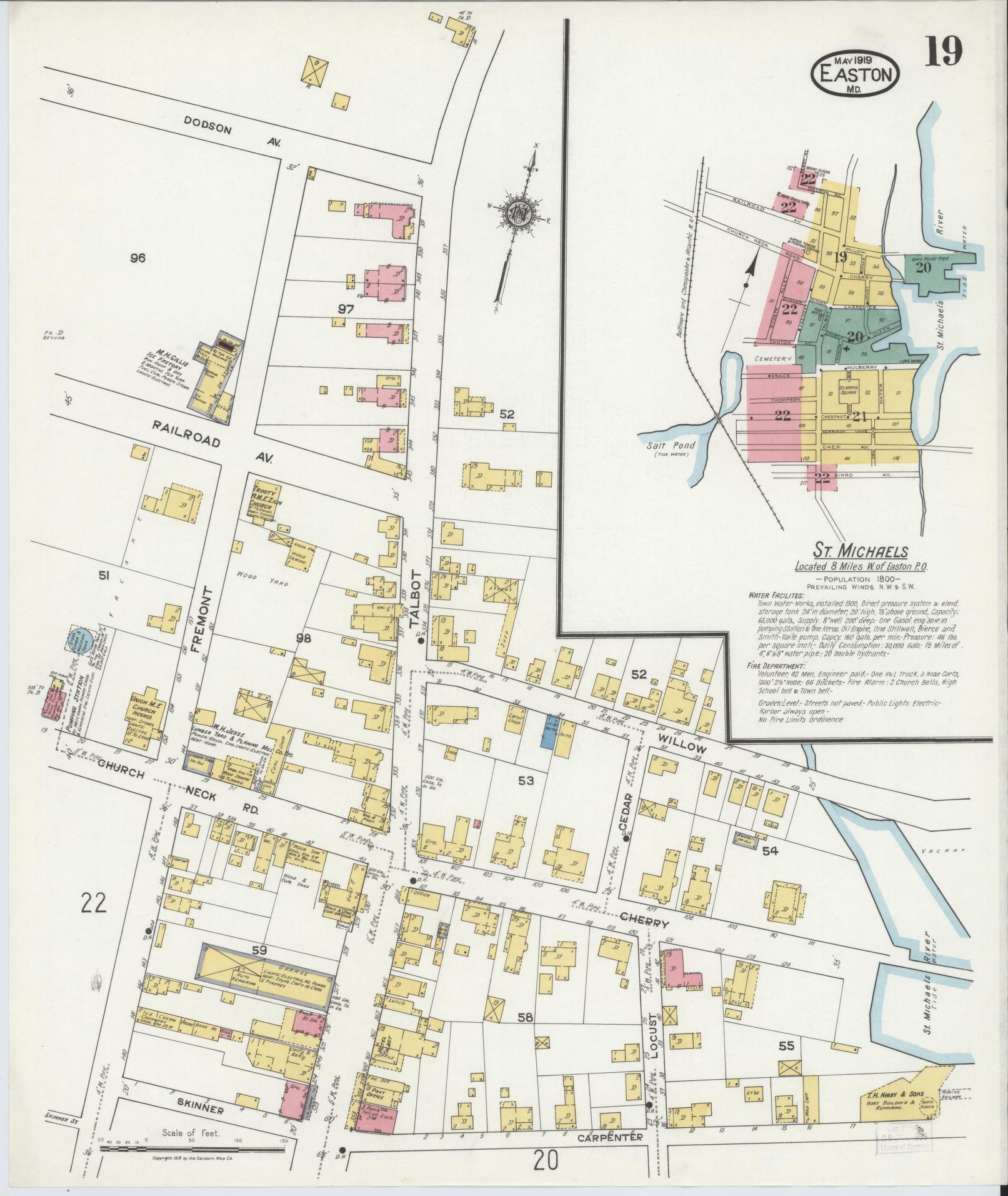 Sanborn Fire Insurance Map from Easton, Talbot County, Maryland (1919), Sheet #0019 - Complete Map Set gallery image, historic Sanborn map, vintage wall art, Maryland Maryland