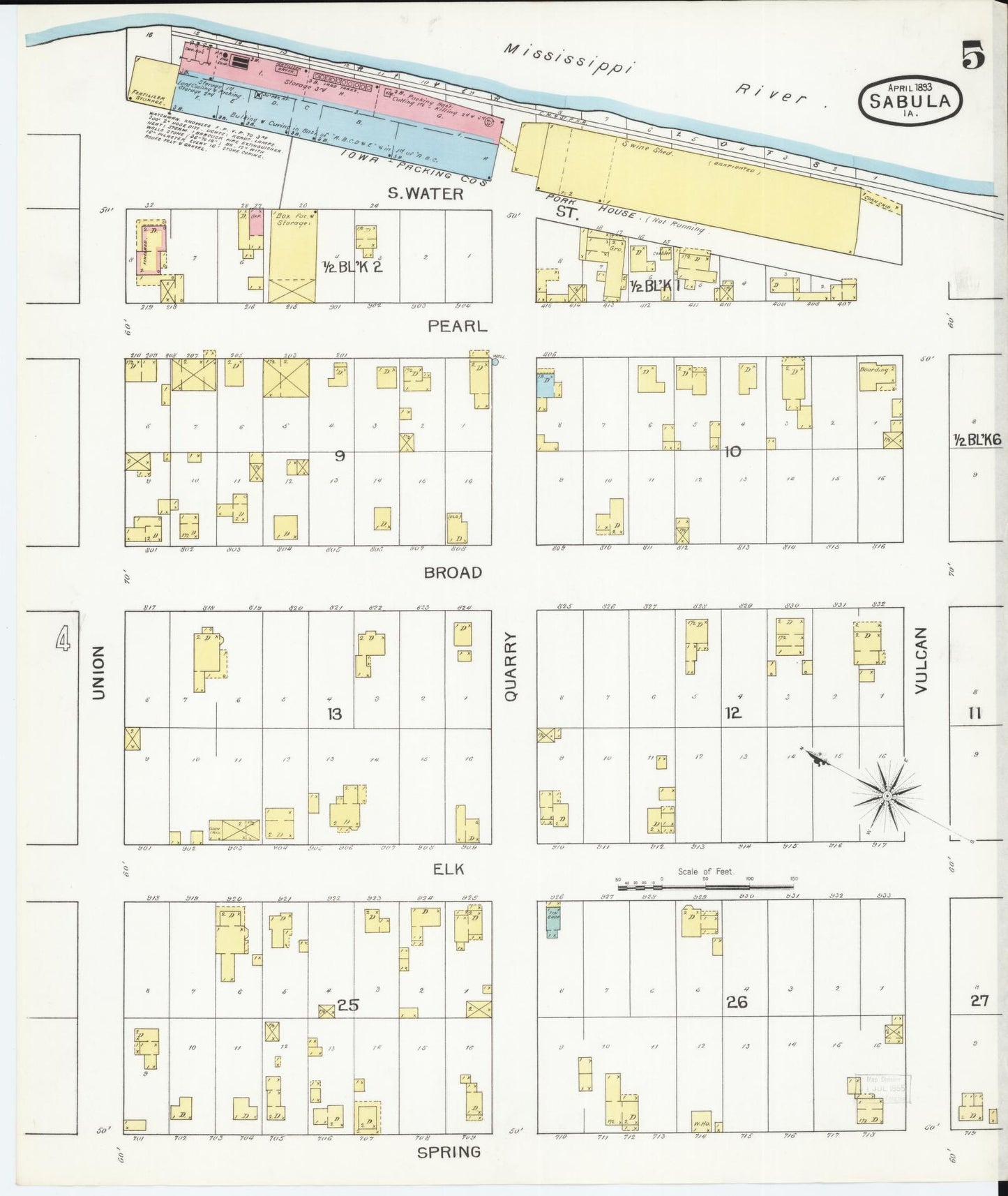 Sanborn Fire Insurance Map from Sabula, Jackson County, Iowa (1893), Sheet #0005 - Historic Sanborn Fire Insurance Map Print, vintage old map wall art