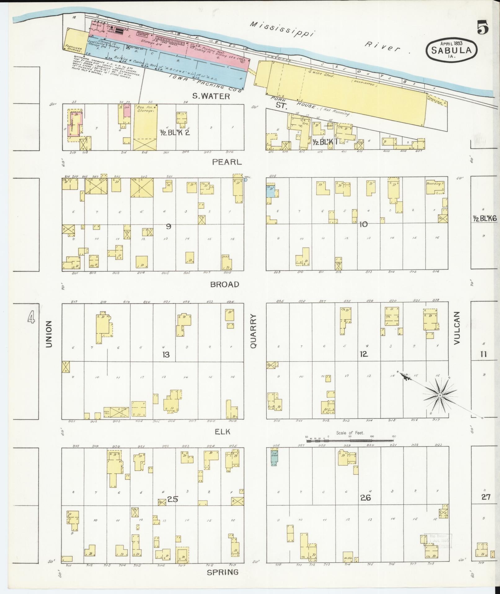 Sanborn Fire Insurance Map from Sabula, Jackson County, Iowa (1893), Sheet #0005 - Historic Sanborn Fire Insurance Map Print, vintage old map wall art