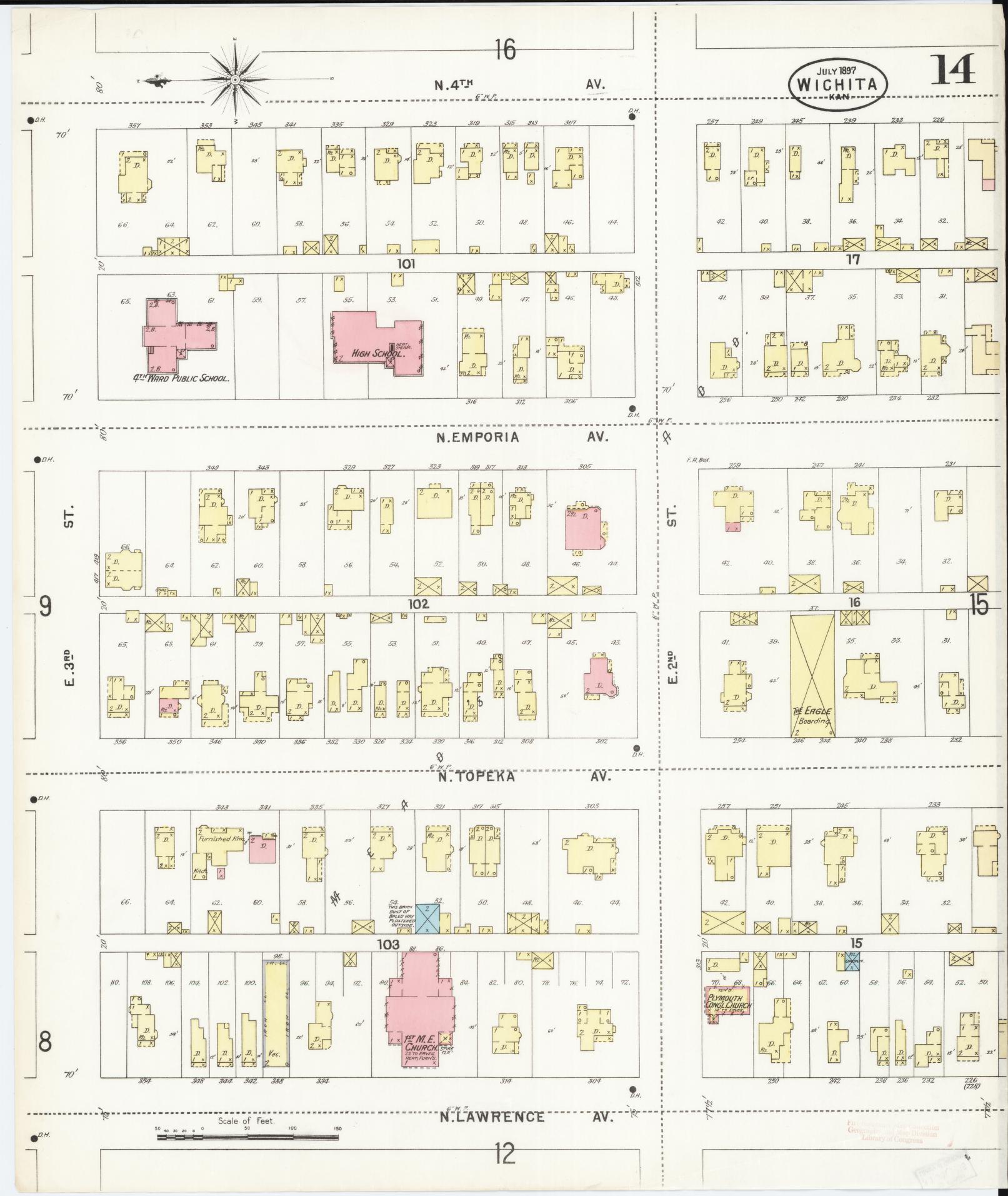 Sanborn Fire Insurance Map from Wichita, Sedgwick County, Kansas (1897), Sheet #0014 - Complete Map Set gallery image, historic Sanborn map, vintage wall art, Kansas Kansas