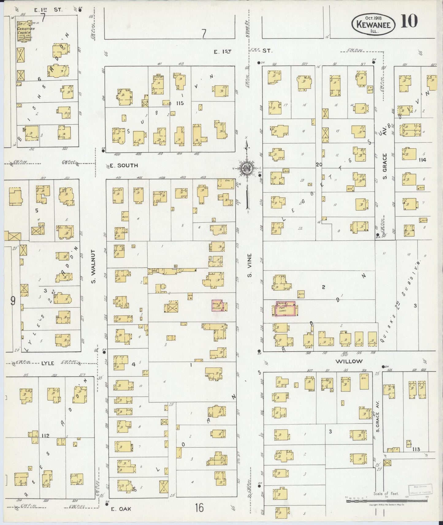 Sanborn Fire Insurance Map from Kewanee, Henry County, Illinois (1918), Sheet #0010 - Historic Sanborn Fire Insurance Map Print, vintage old map wall art, antique decor, genealogy gift, Illinois Illinois map