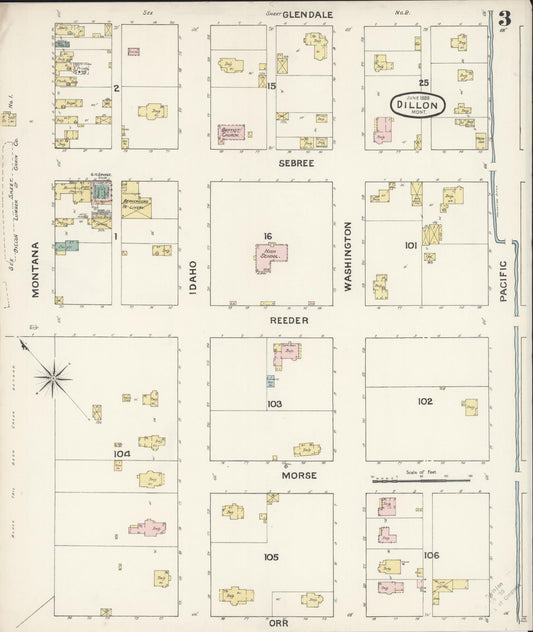 Sanborn Fire Insurance Map from Dillon, Beaverhead County, Montana (1888), Sheet #0003 - Historic Sanborn Fire Insurance Map Print, vintage old map wall art, antique decor, genealogy gift, Montana Montana map