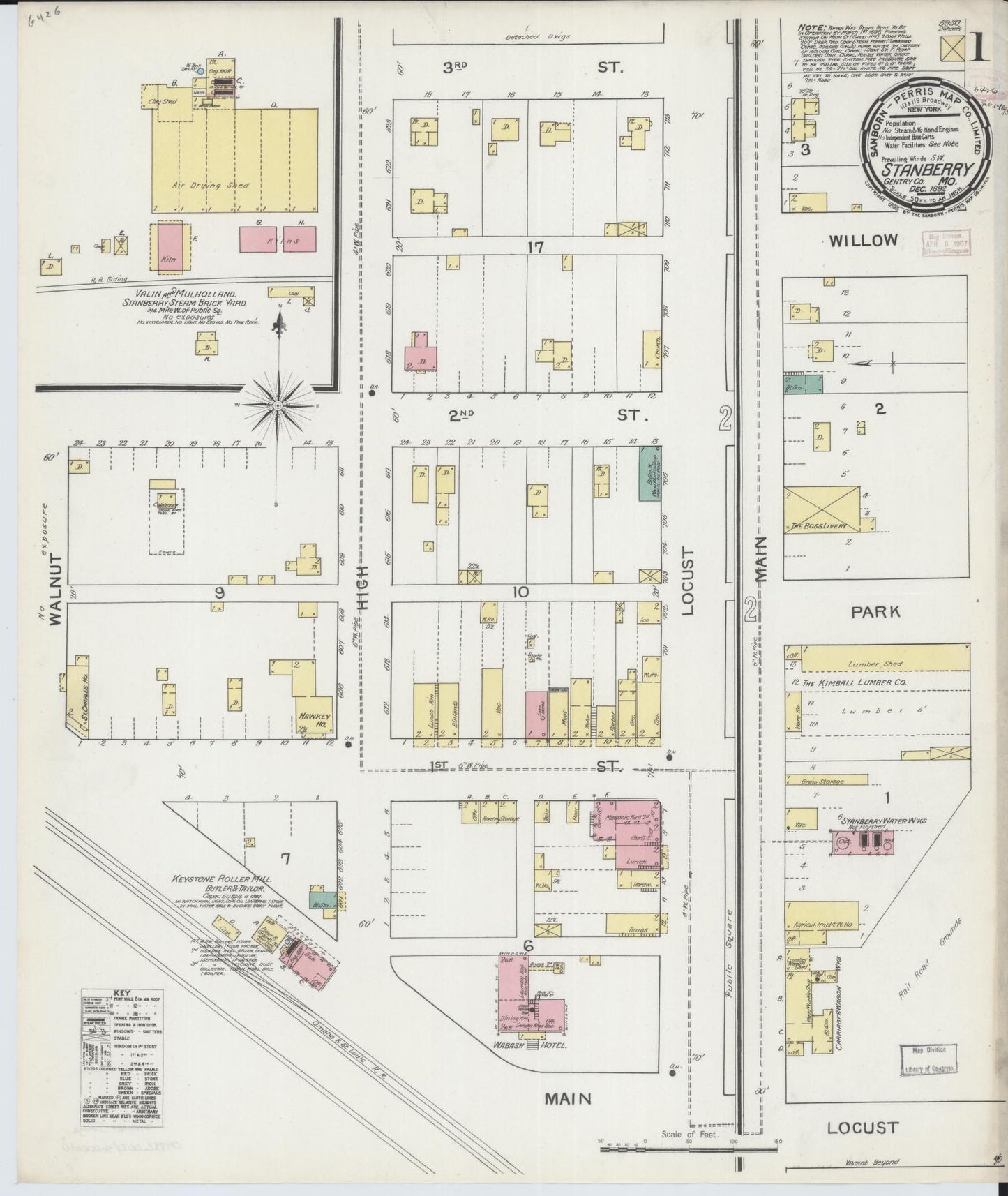 Sanborn Fire Insurance Map from Stanberry, Gentry County, Missouri (1892), Sheet #0001 - Complete Map Set gallery image, historic Sanborn map, vintage wall art, Missouri Missouri