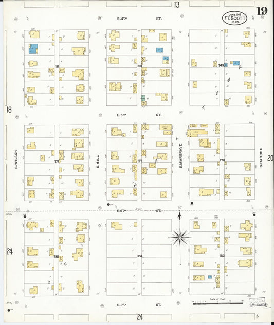 Sanborn Fire Insurance Map from Fort Scott, Bourbon County, Kansas (1906), Sheet #0019 - Historic Sanborn Fire Insurance Map Print, vintage old map wall art, antique decor, genealogy gift, Kansas Kansas map