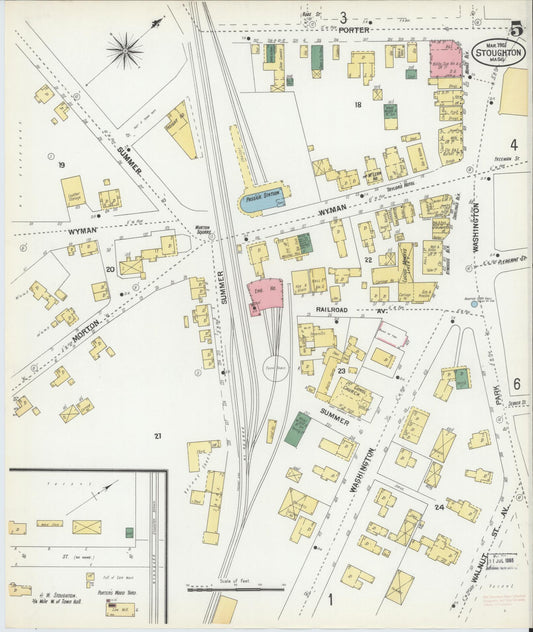 Sanborn Fire Insurance Map from Stoughton, Norfolk County, Massachusetts (1901), Sheet #0005 - Historic Sanborn Fire Insurance Map Print, vintage old map wall art, antique decor, genealogy gift, Massachusetts Massachusetts map