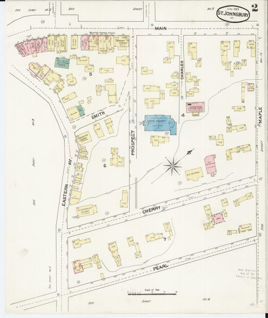 Sanborn Fire Insurance Map from Saint Johnsbury, Caledonia County, Vermont (1889), Sheet #0002 - Historic Sanborn Fire Insurance Map Print, vintage old map wall art, antique decor, genealogy gift, Vermont Vermont map