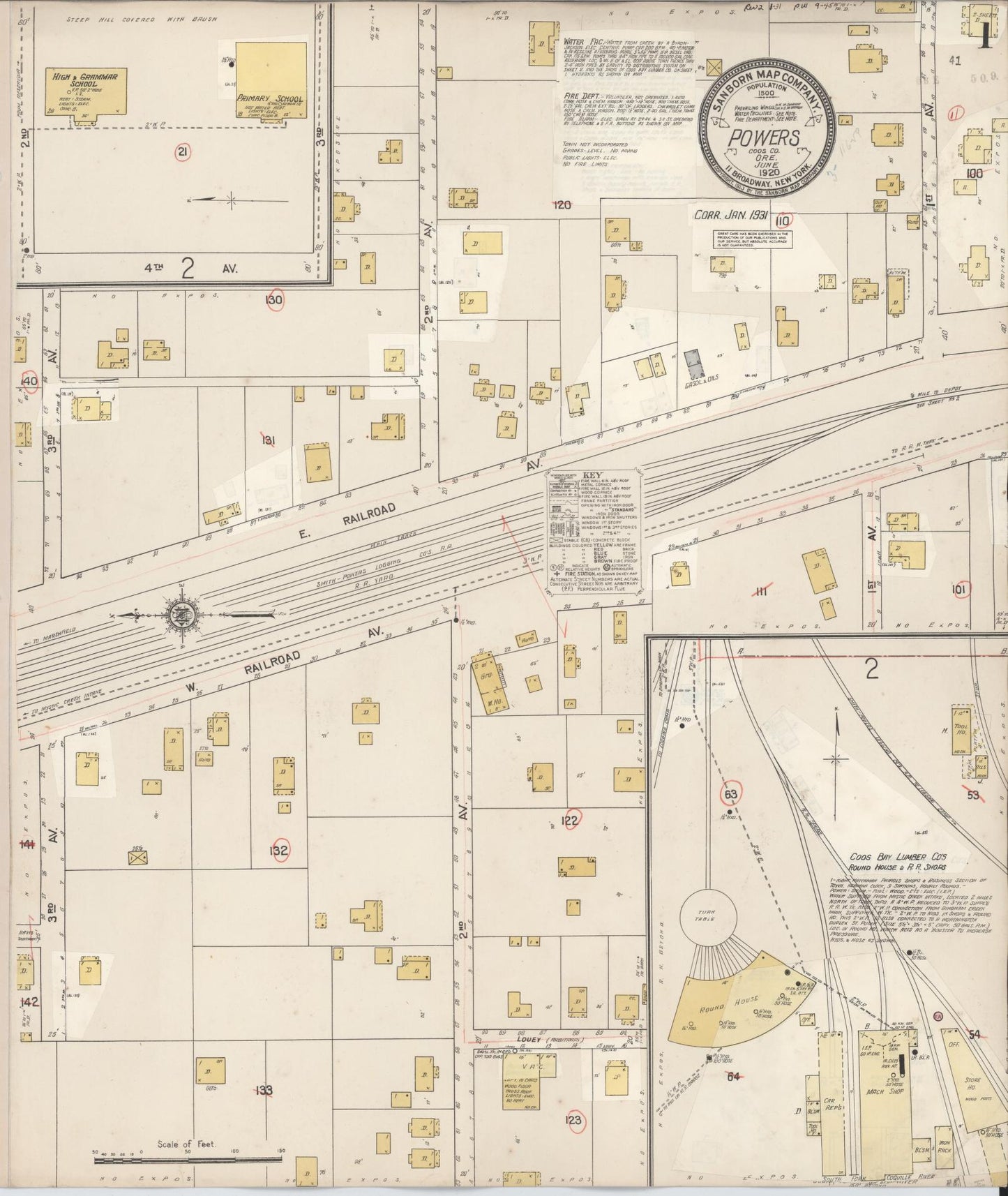 Sanborn Fire Insurance Map from Powers, Coos County, Oregon (1931), Sheet #0001 - Complete Map Set gallery image, historic Sanborn map, vintage wall art, Oregon Oregon