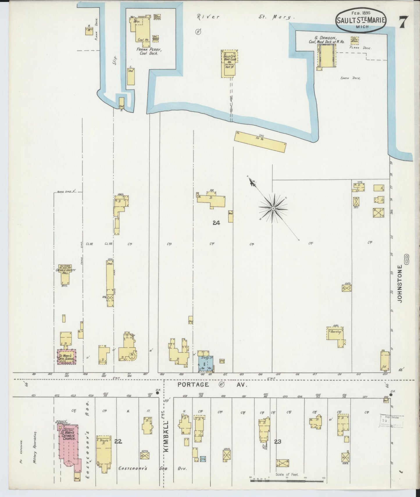 Sanborn Fire Insurance Map from Sault Sainte Marie, Chippewa County, Michigan (1895), Sheet #0007 - Complete Map Set gallery image, historic Sanborn map, vintage wall art, Michigan Michigan
