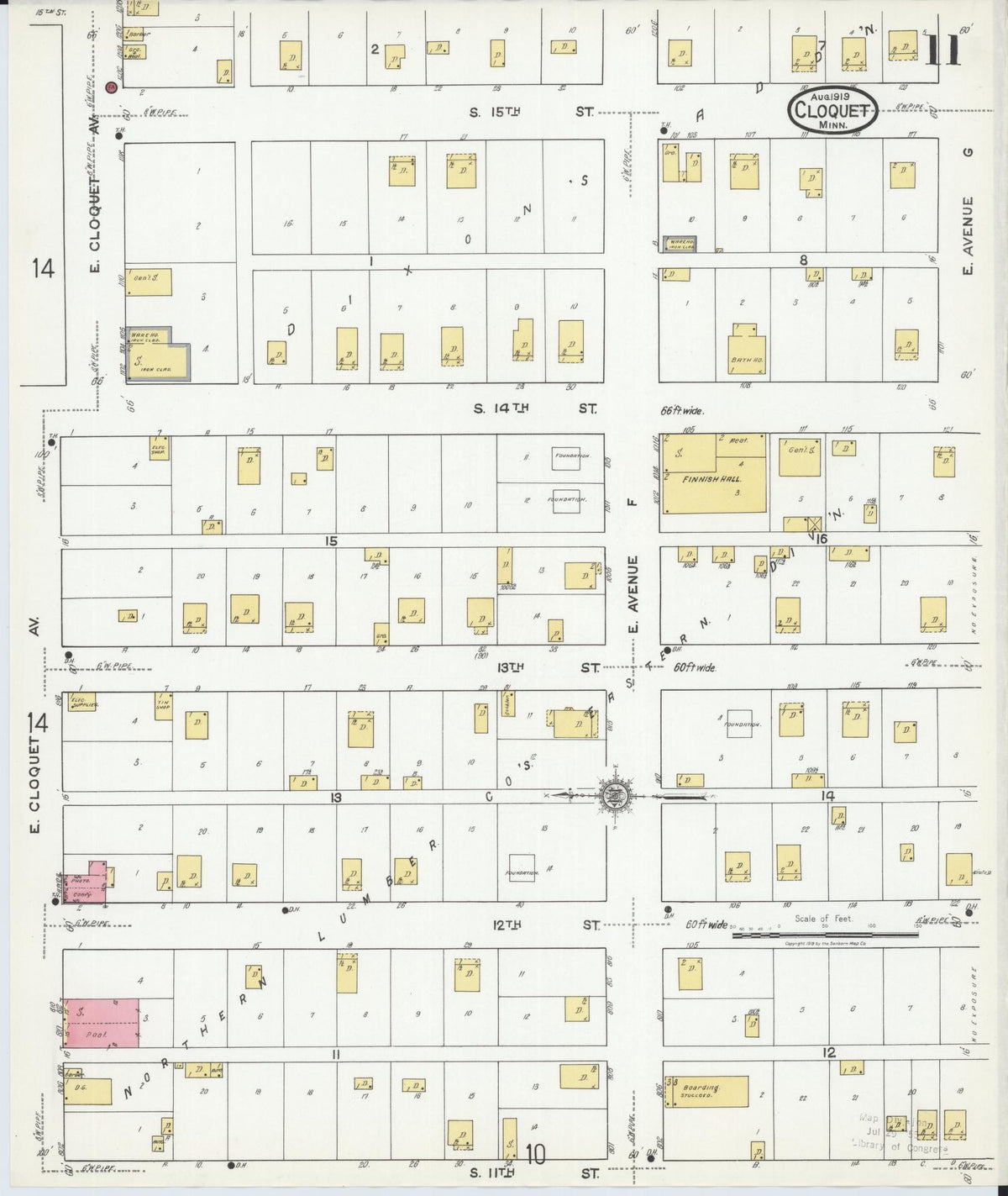 Sanborn Fire Insurance Map from Cloquet, Carlton County, Minnesota (1919), Sheet #0011 - Historic Sanborn Fire Insurance Map Print, vintage old map wall art, antique decor, genealogy gift, Minnesota Minnesota map