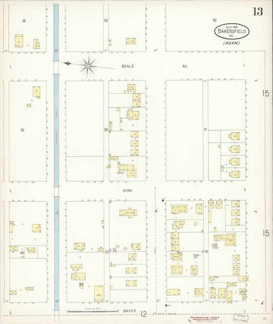 Sanborn Fire Insurance Map from Bakersfield, Kern County, California (1899), Sheet #0013 - Historic Sanborn Fire Insurance Map Print, vintage old map wall art, antique decor, genealogy gift, California California map