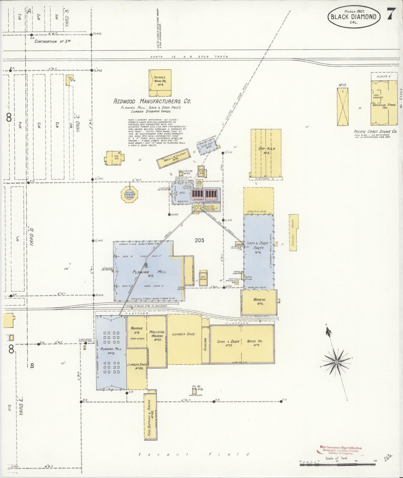 Sanborn Fire Insurance Map from Black Diamond, Contra Costa, California (1907), Sheet #0007 - Historic Sanborn Fire Insurance Map Print, vintage old map wall art, antique decor, genealogy gift, California California map