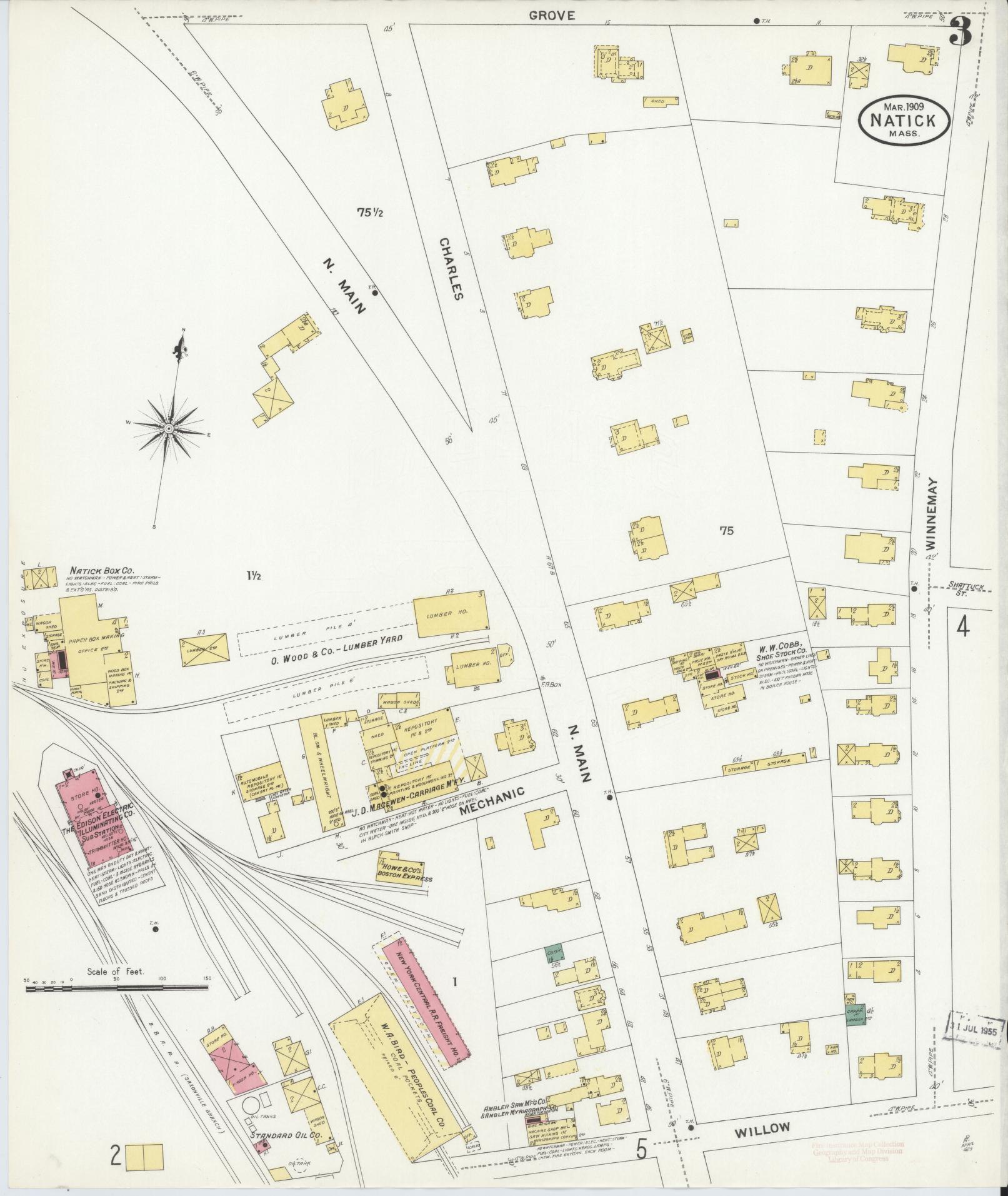 Sanborn Fire Insurance Map from Natick, Middlesex County, Massachusetts (1909), Sheet #0003 - Complete Map Set gallery image, historic Sanborn map, vintage wall art, Massachusetts Massachusetts